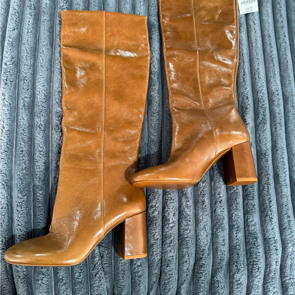 Zara Camel Leather Knee-High Boots NWT